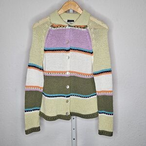 Cousin Johnny Knit Cardigan Striped Button Front Sweater Cotton Blend USA L‎